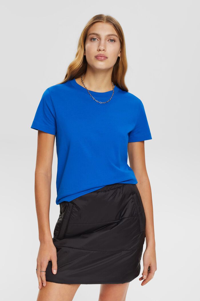 Katoenen T-shirt met ronde hals, BLUE, detail image number 0