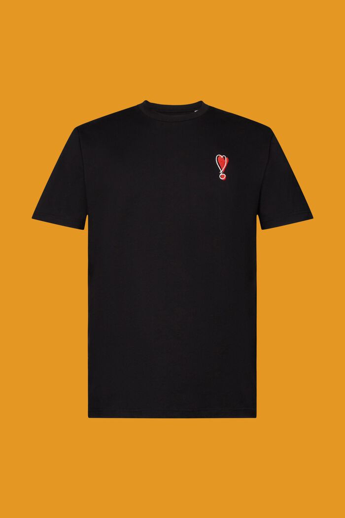 T-shirt van duurzaam katoen met hartmotief, BLACK, detail image number 6