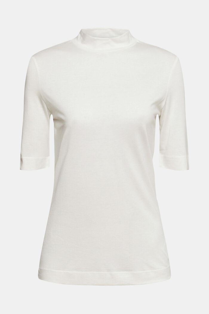 Met TENCEL™: T-shirt met opstaande kraag, OFF WHITE, overview