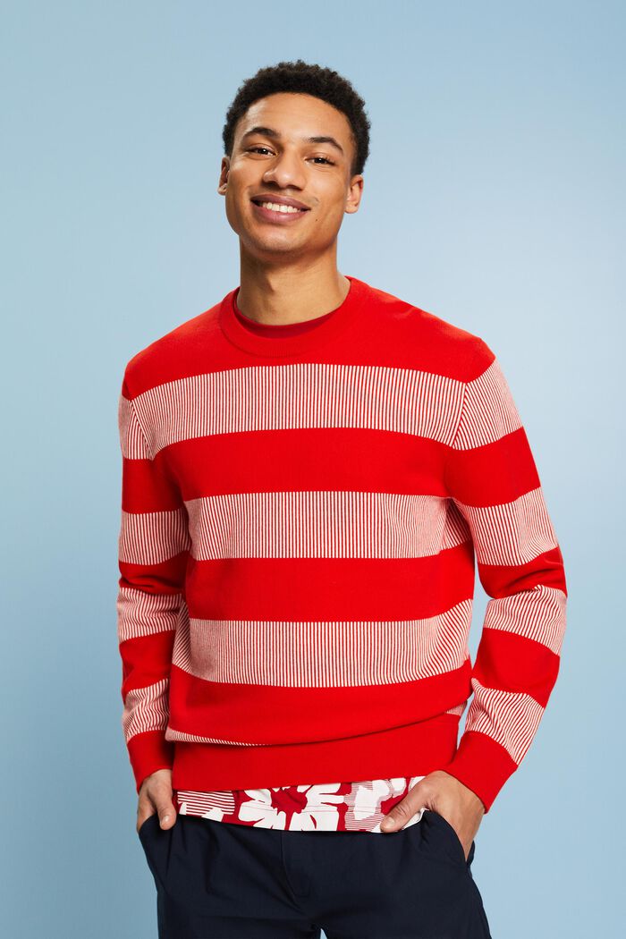 Gestreepte sweater van ribbreisel, RED, detail image number 0