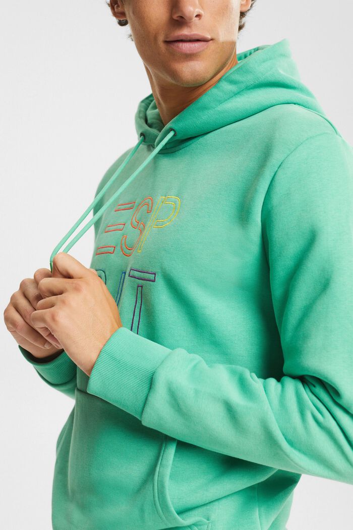 Gerecycled: hoodie met logoborduursel, GREEN, detail image number 2