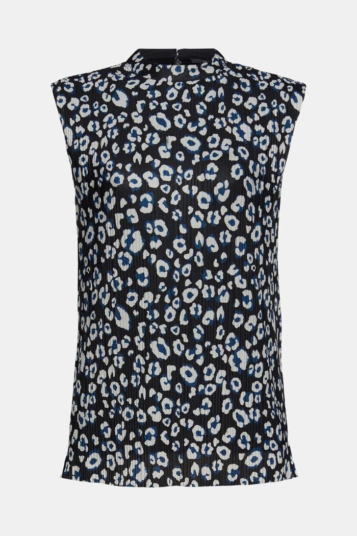 Geplooid shirt met luipaardprint, BLACK, detail image number 6