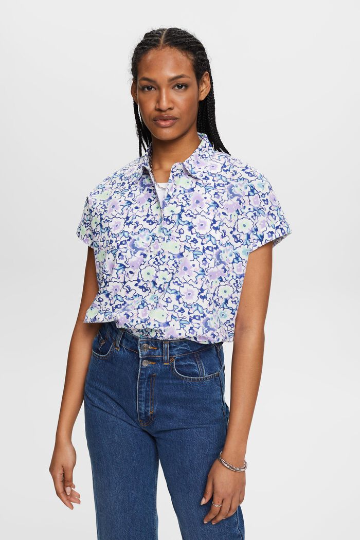Katoenen blouse met bloemenprint, WHITE, detail image number 0