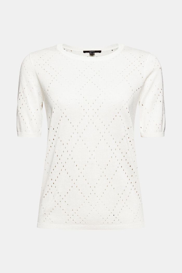 Met linnen: gebreid shirt met ajour, OFF WHITE, overview