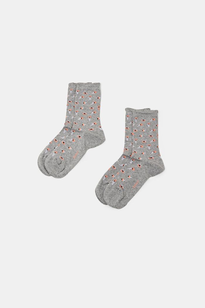 Set van 2 paar gebreide sokken met bloemmotief, LIGHT GREY, detail image number 0