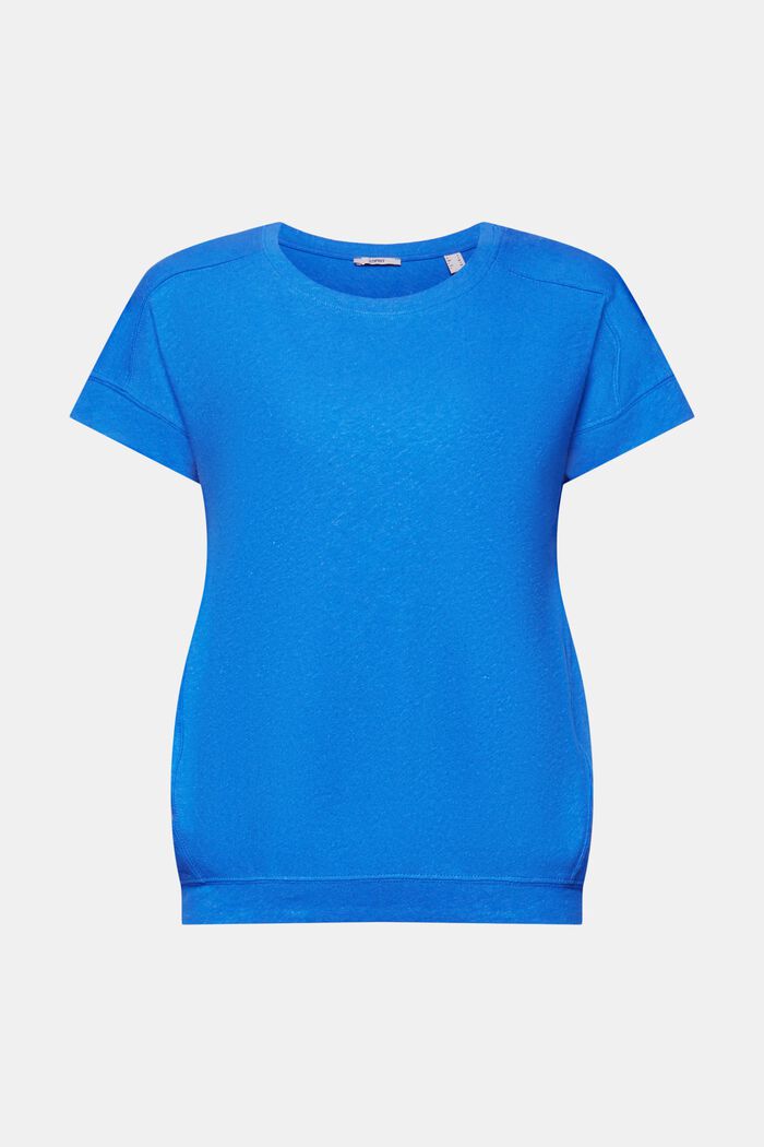 T-shirt van een mix van katoen en linnen, BRIGHT BLUE, detail image number 5