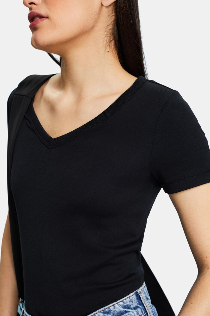 Katoenen T-shirt met V-hals, BLACK, detail image number 3