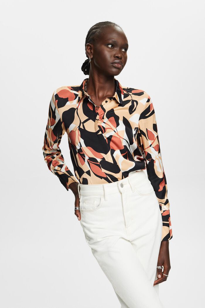 Satijnen blouse met all-over motief, SAND, detail image number 0