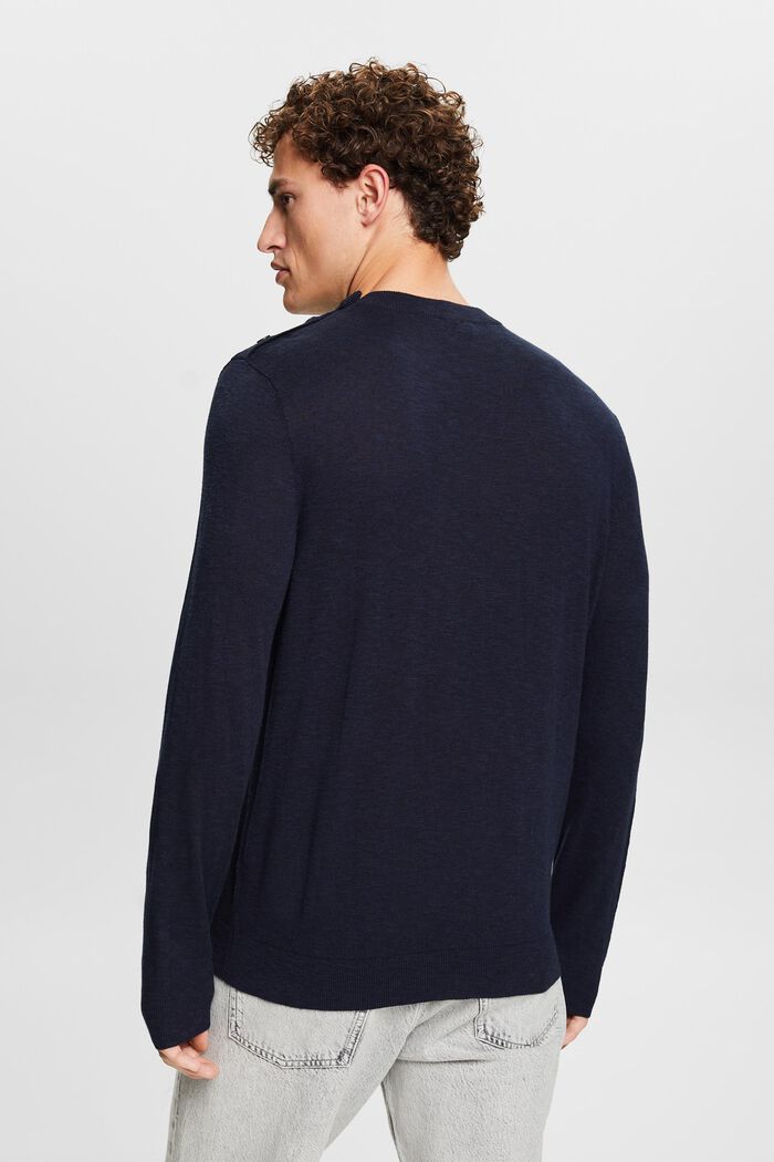 Sweater van katoen en linnen met ronde hals, NAVY, detail image number 2