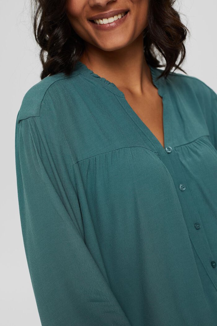 Henley blouse met ruches, LENZING™ ECOVERO™, TEAL BLUE, detail image number 2