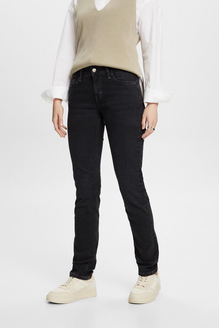 Gerecycled: slim fit-jeans met stretch, BLACK RINSE, detail image number 0