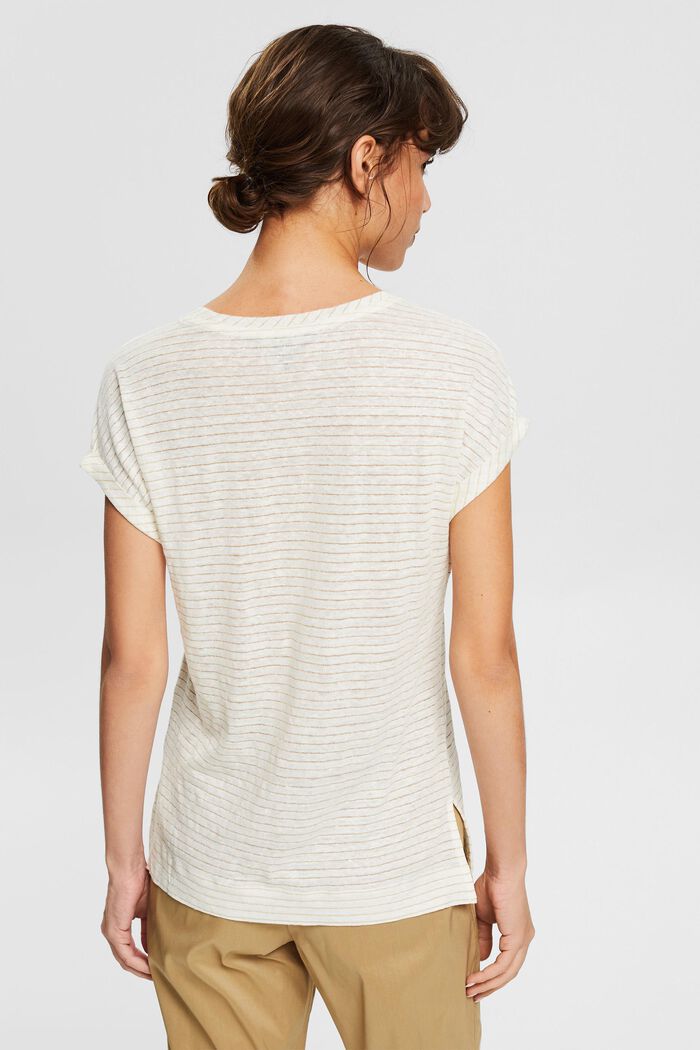 Van linnen: T-shirt met glitterstrepen, OFF WHITE, detail image number 3