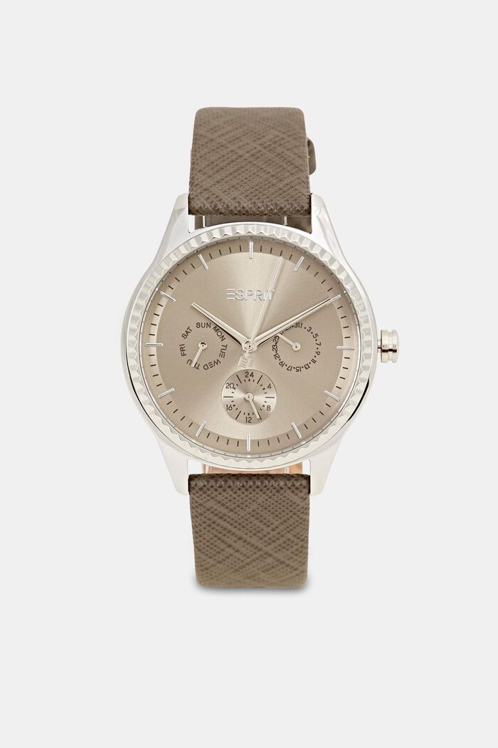 Multifunctioneel horloge met bandje van Saffiano-leer, BROWN, detail image number 0