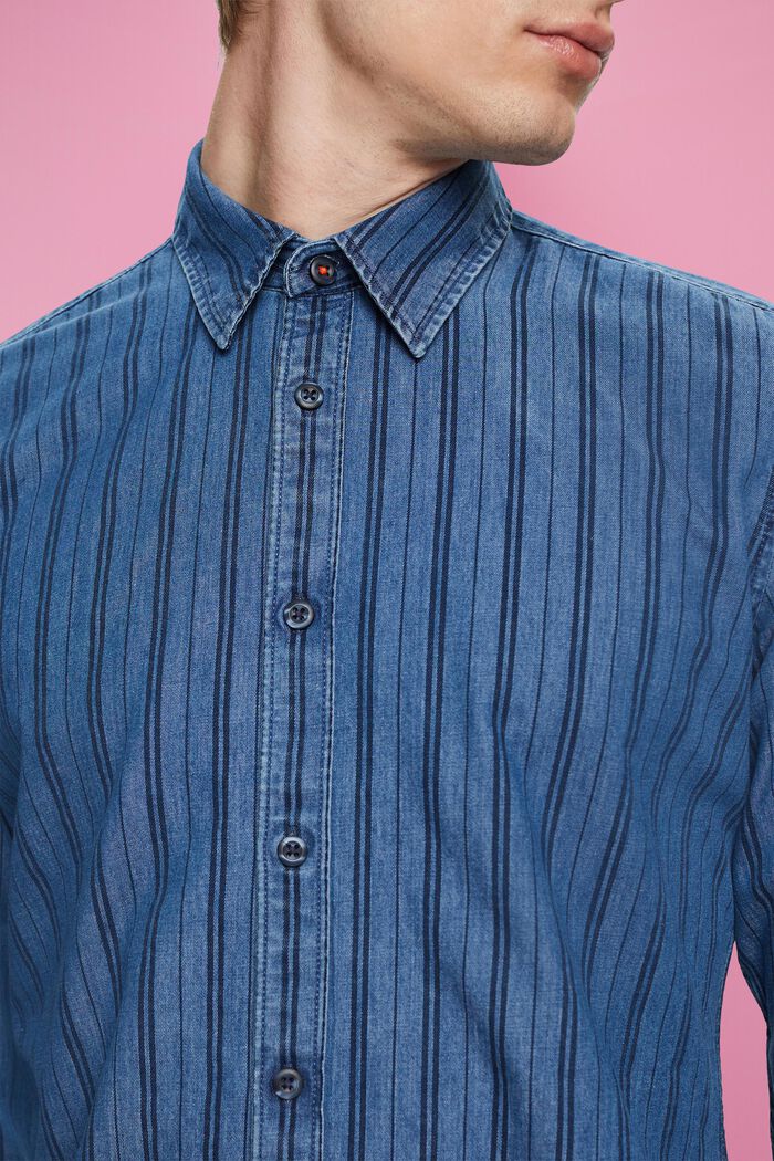 Slim fit denim shirt met strepen, NAVY, detail image number 2