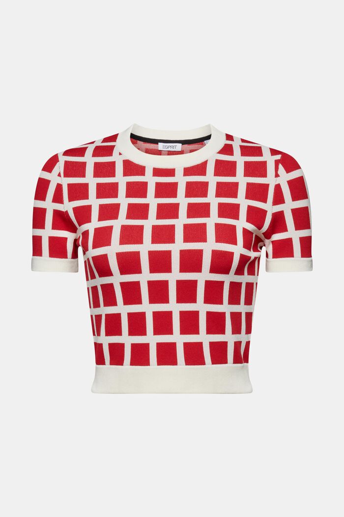 Cropped jacquard sweater T-shirt, DARK RED, detail image number 6