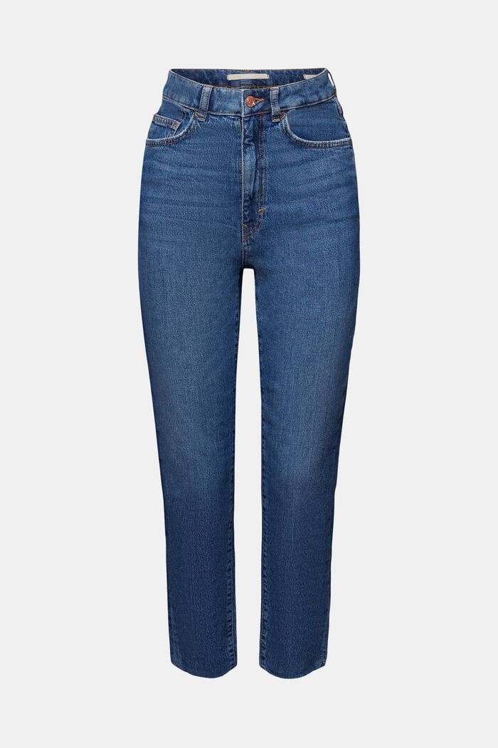 Jeans met extra hoge taille en rafelige zoom, BLUE DARK WASHED, detail image number 6