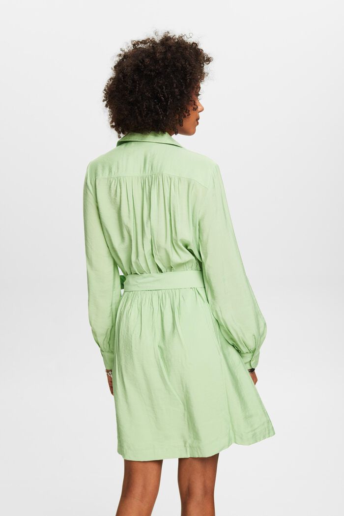 Crinkled mini-jurk met wikkeleffect, LIGHT GREEN, detail image number 3