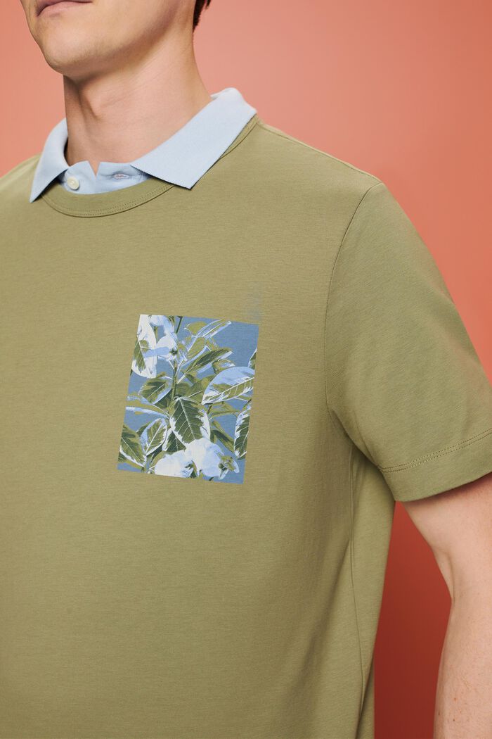 Jersey T-shirt met print op de borst, 100% katoen, LIGHT KHAKI, detail image number 2