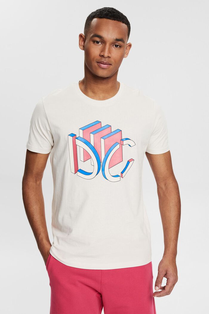 Jersey T-shirt met grafische 3D-logoprint, LIGHT BEIGE, detail image number 0