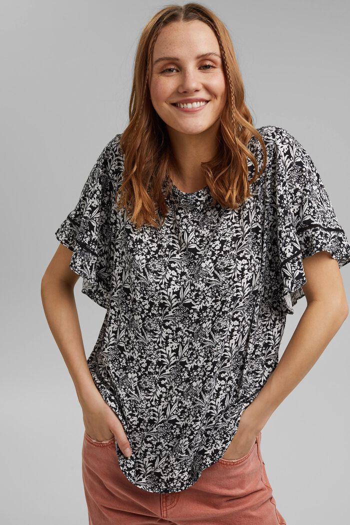 Gedessineerde blousetop van LENZING™ ECOVERO™, BLACK, detail image number 0
