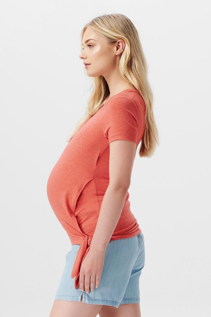 Zwangerschapsshirt met strikdetail, FLAME RED, detail image number 2