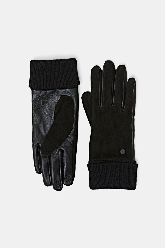 Leren handschoenen met een suède afwerking, BLACK, detail image number 0