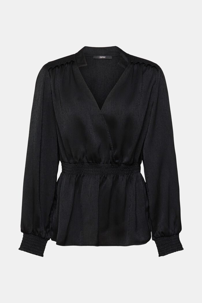 Gestructureerde blouse met gesmokte details, BLACK, detail image number 7