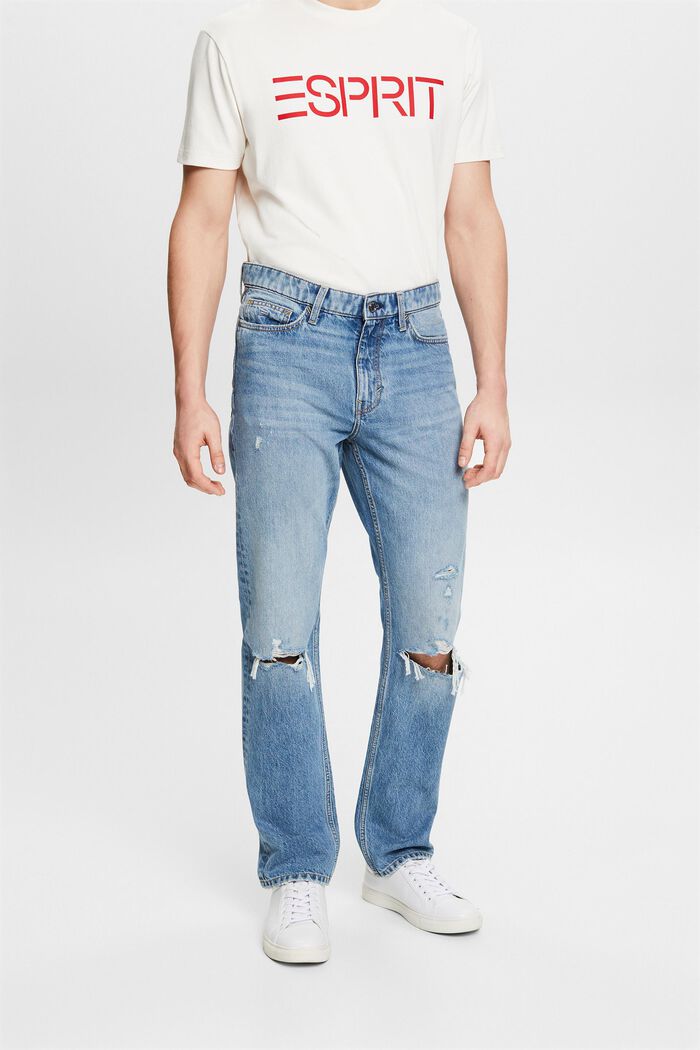 Jeans met middelhoge taille en rechte pijpen, BLUE MEDIUM WASHED, detail image number 0