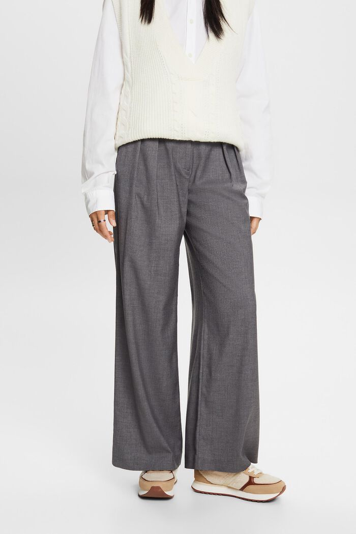 Geplisseerde broek met wijde pijpen en hoge taille, MEDIUM GREY, detail image number 0