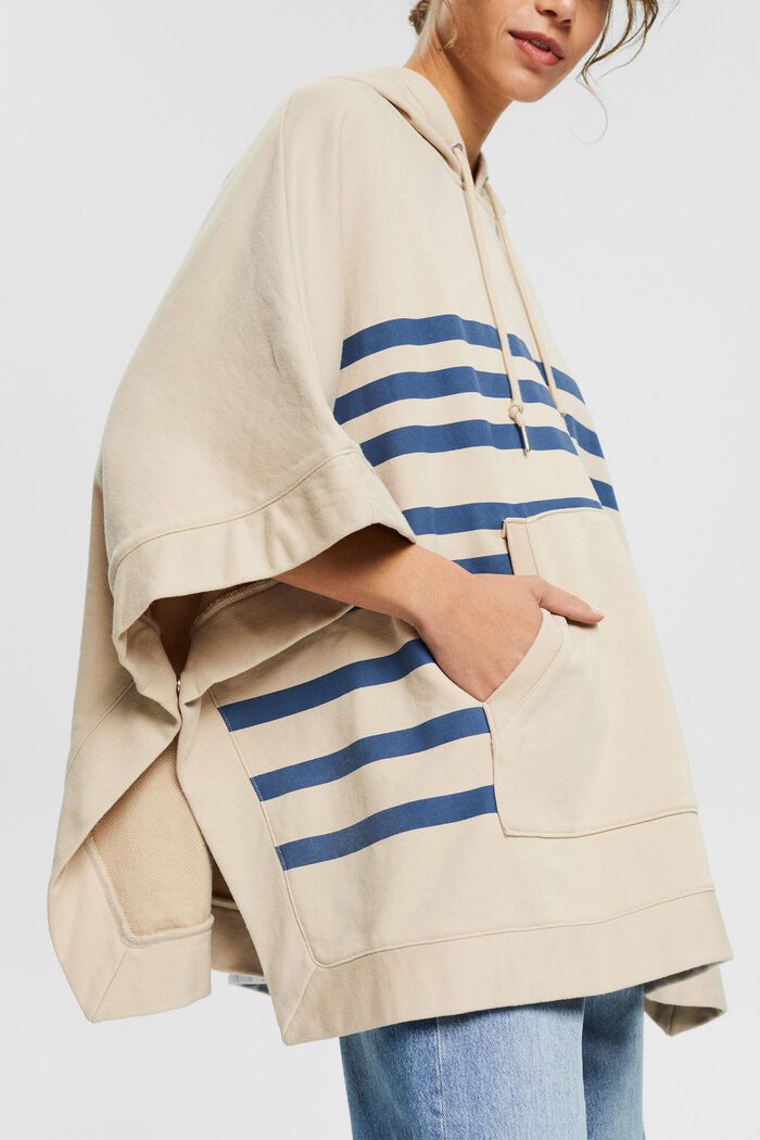 Getreepte sweatponcho met capuchon, OFF WHITE, detail image number 2