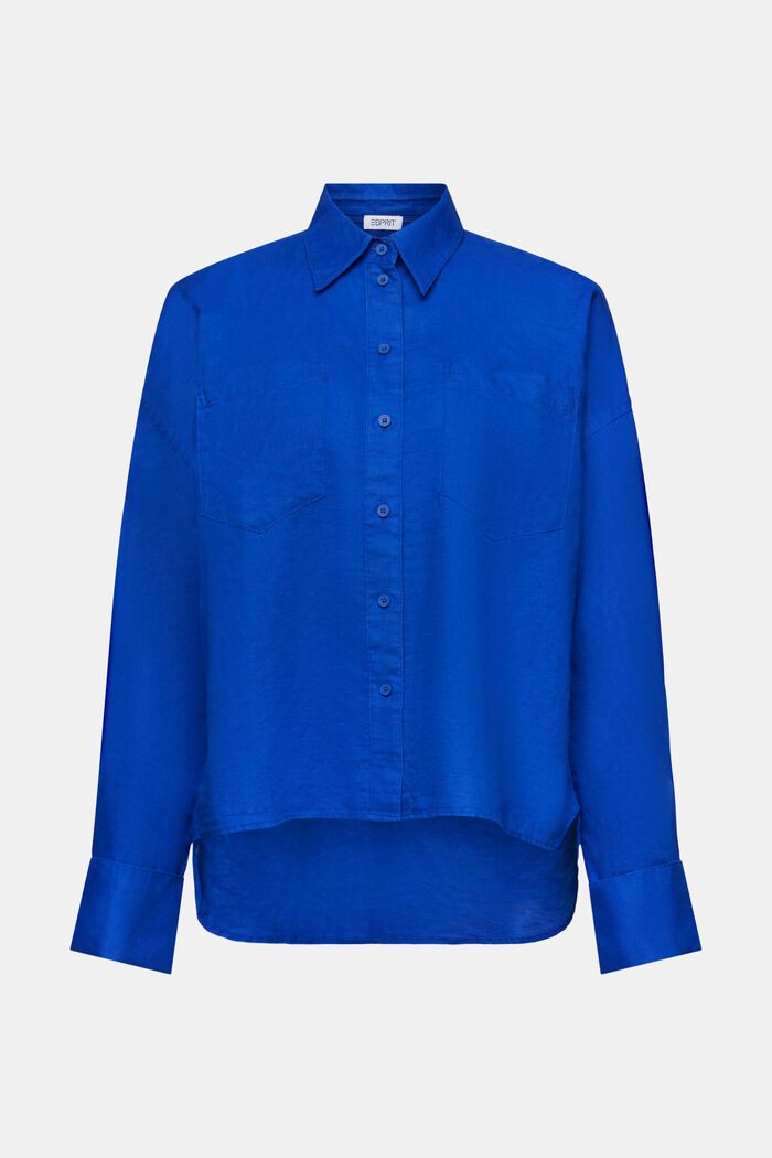 Katoen-linnen overhemdblouse, BRIGHT BLUE, detail image number 6