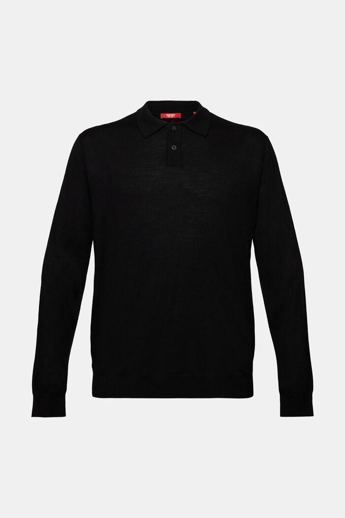 Wollen polosweater, BLACK, detail image number 5