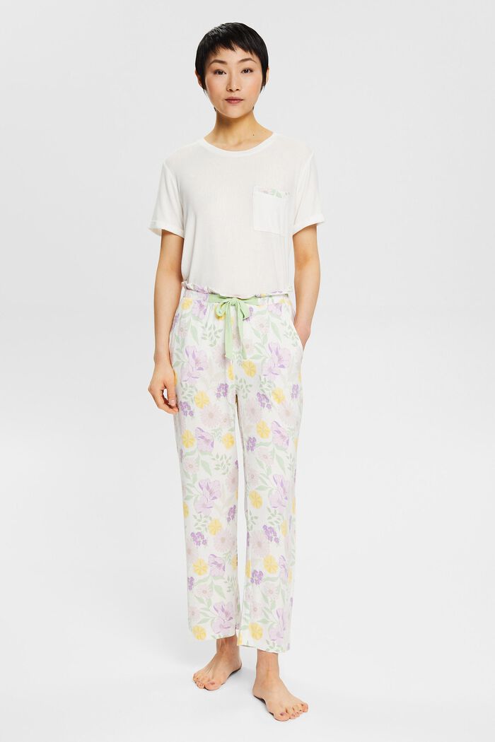 Pyjamabroek met bloemenmotief, LENZING™ ECOVERO™, OFF WHITE, detail image number 1