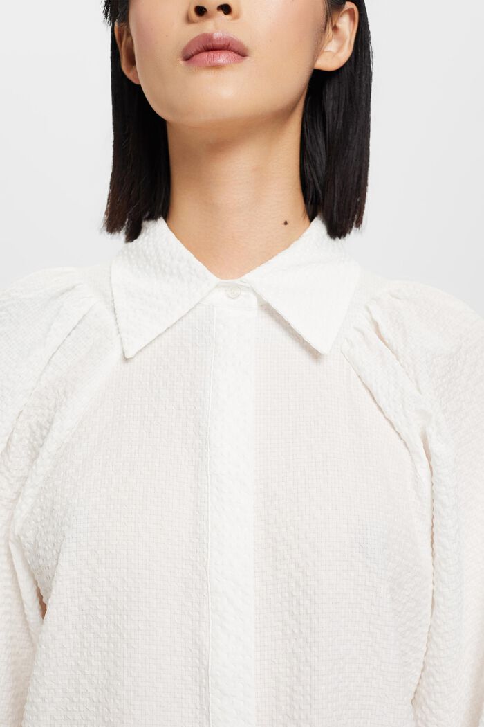 Seersucker blouse met pofmouwen, OFF WHITE, detail image number 2
