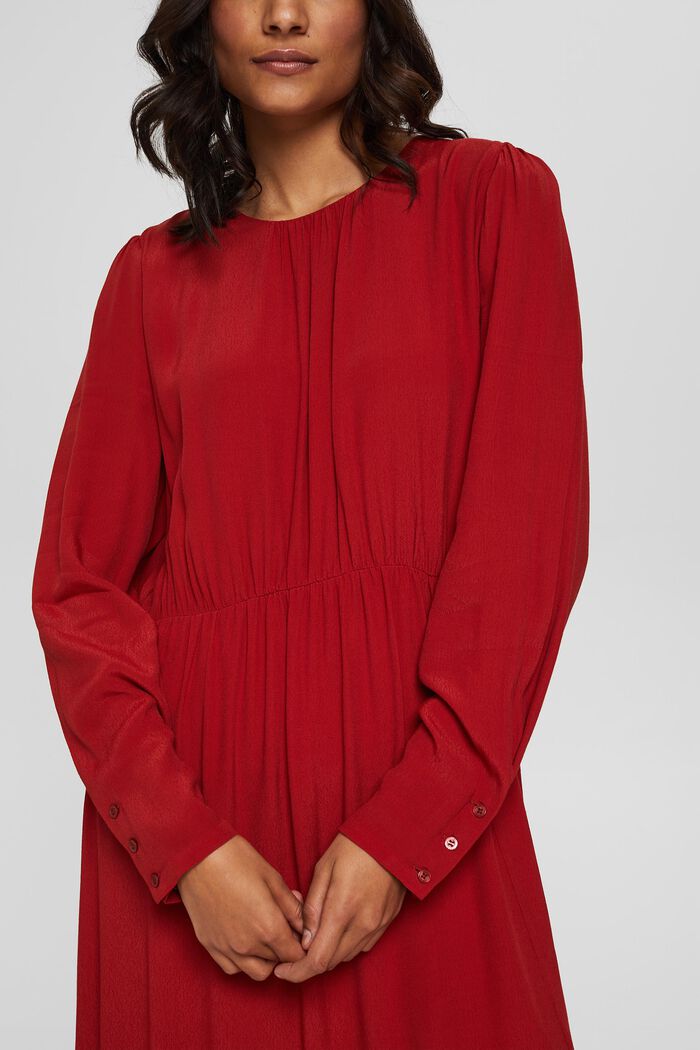 Midi-jurk van crêpe met LENZING™ ECOVERO™, DARK RED, detail image number 3