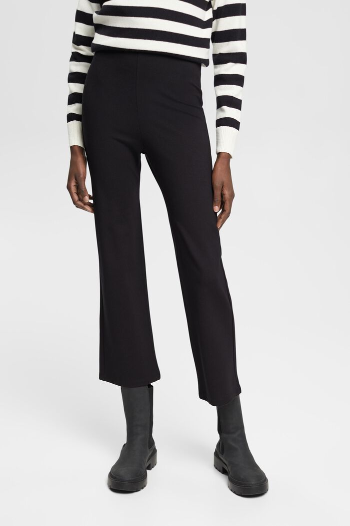 Jersey broek met hoge taille en cropped pijpen, BLACK, detail image number 0