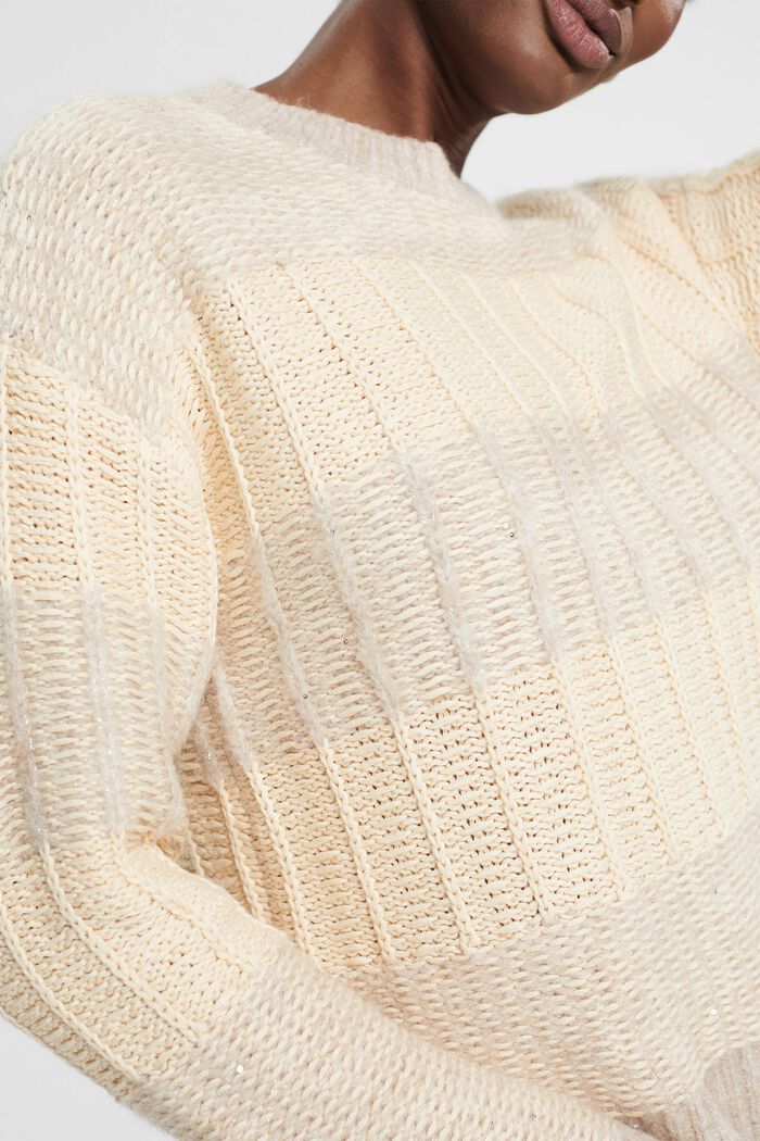 Gestructureerde trui met pailletjes, OFF WHITE, detail image number 3