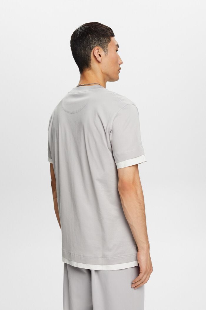 T-shirt met ronde hals in laagjeslook, 100% katoen, LIGHT GREY, detail image number 3