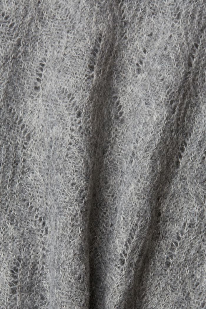 Opengewerkt. gebreid vest, mix van wool en alpaca, MEDIUM GREY, detail image number 5