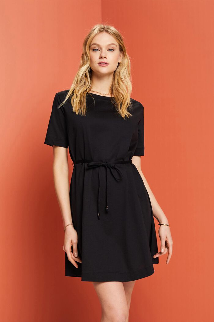 Jersey mini-jurk, 100% katoen, BLACK, detail image number 0