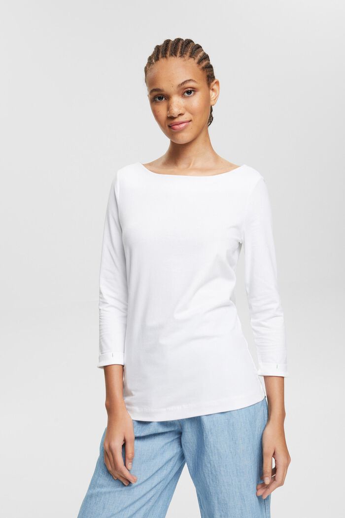 Shirt met 3/4-mouwen, WHITE, detail image number 0