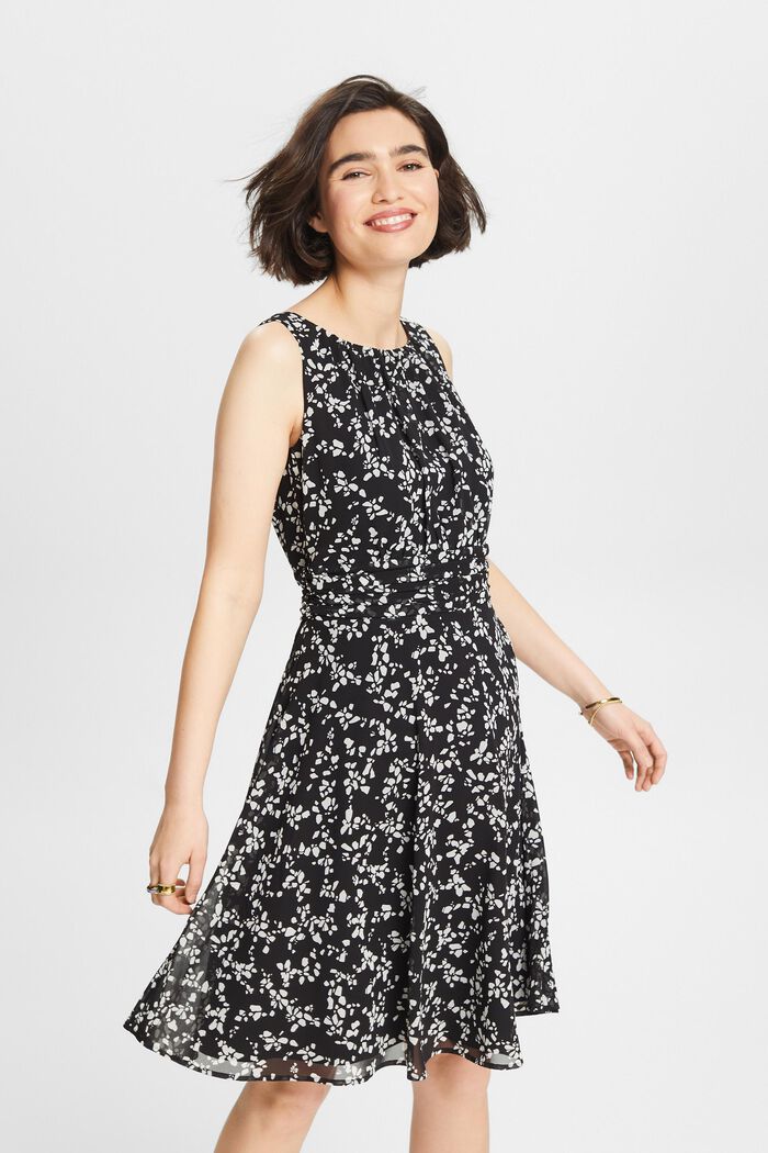 Chiffon jurk met print, BLACK, detail image number 0