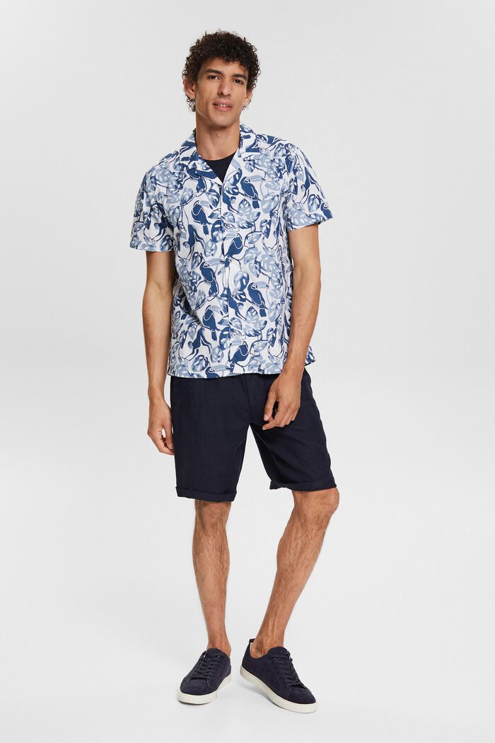 Overhemd met korte mouwen en tropische print, 100% katoen, BLUE, detail image number 0