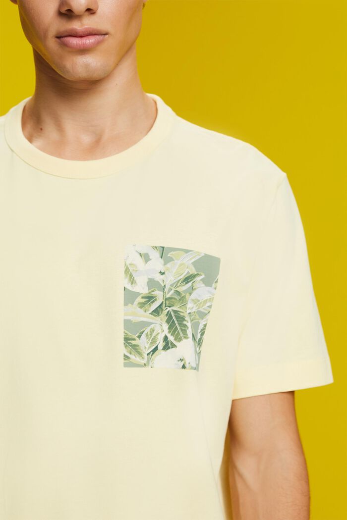 Jersey T-shirt met print op de borst, 100% katoen, LIGHT YELLOW, detail image number 2