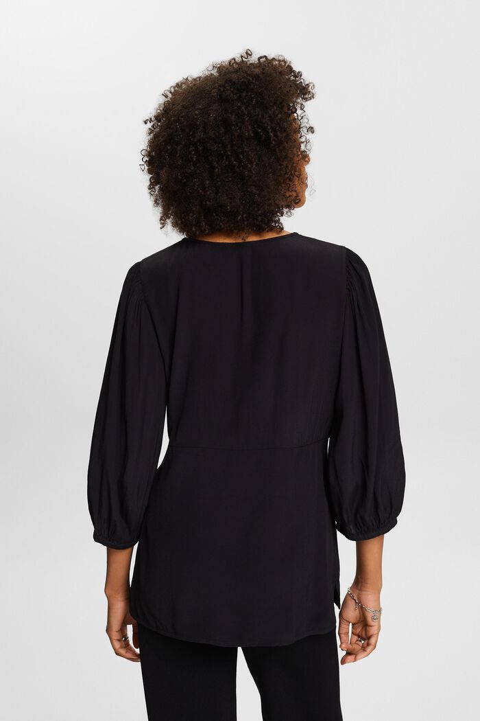 Crêpe blouse met gerimpelde mouwen, BLACK, detail image number 2
