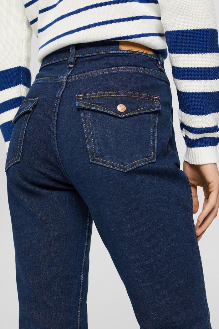 Bootcut jeans met opgestikte zakken, BLUE DARK WASHED, detail image number 5