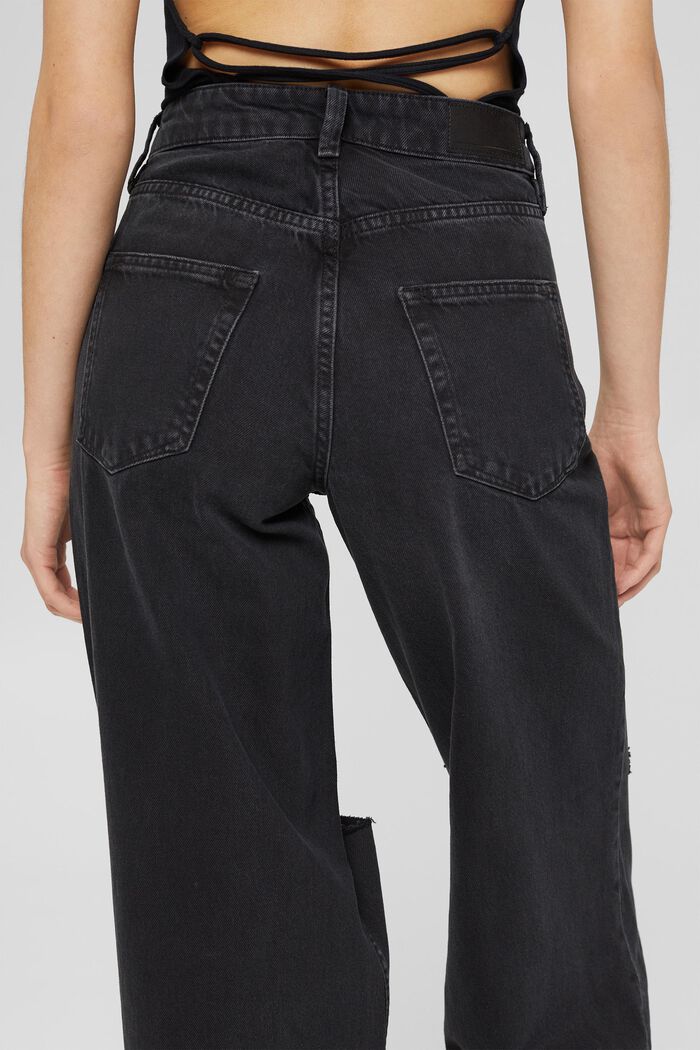 Jeans met slijtageplekken en wijde pijpen, BLACK DARK WASHED, detail image number 5