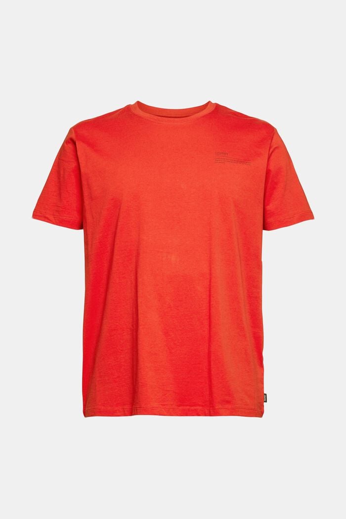Jersey T-shirt met print, 100% biologisch katoen, RED ORANGE, overview