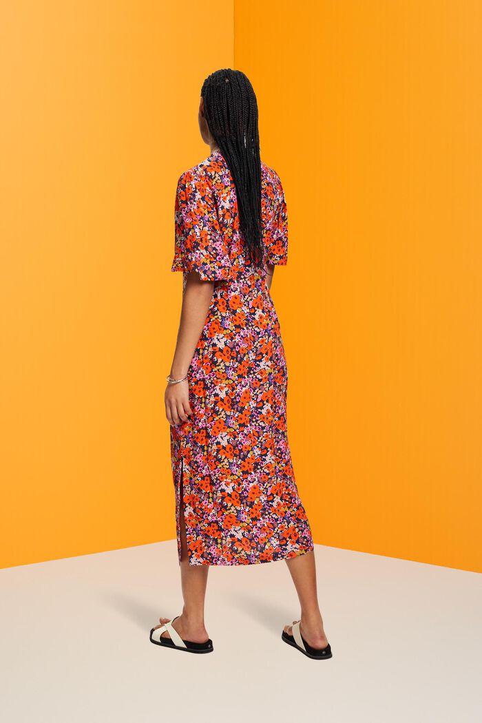 Midi-jurk met korte mouwen en bloemenmotief, NAVY, detail image number 3