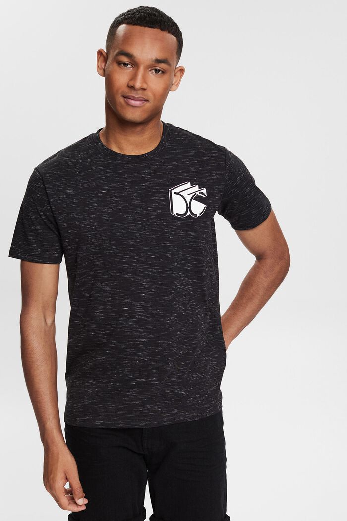 Gemêleerd jersey T-shirt met 3D-logoprint, BLACK, detail image number 0